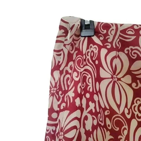 Ann Taylor Women's Red & White Floral Poly Georgette Lined Flowy Skirt - Picture 2 of 9
